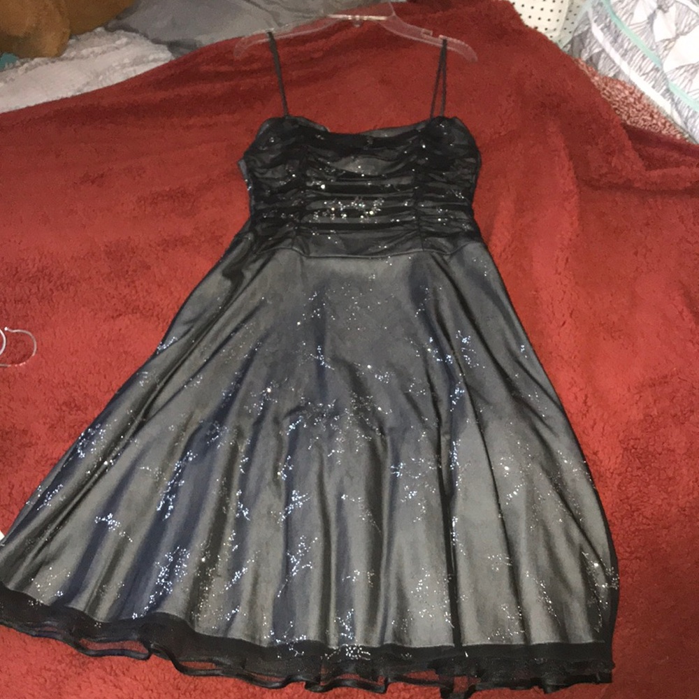 Black Spaghetti Strap Dress w/ Floral Design